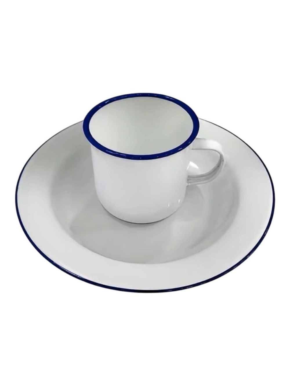 2 of the Park White Enamel Cup and Plate with Blue Rim - Classic Dining Set